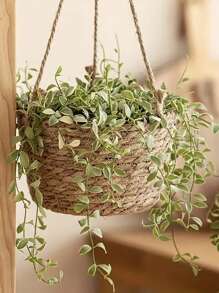 1 chiếc giỏ đan thủ công bằng rơm bồ công anh phong cách mộc mạc treo chậu cây xanh - giỏ treo - Xem 4