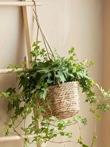 1 chiếc giỏ đan thủ công bằng rơm bồ công anh phong cách mộc mạc treo chậu cây xanh - giỏ treo - Xem 3