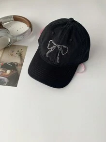 1 件 Y2K 风格女孩刺绣蝴蝶结装饰宽檐棒球帽，博主同款，防晒，大头围，可爱甜美 3D 刺绣软顶长檐太阳帽，夏季 - 蝴蝶結棒球帽 - 查看 23