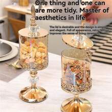 1 件欧洲奢华水晶玻璃储物罐带玫瑰图案盖子，食品罐桌面装饰，玻璃瓶 - 彩色 - 查看 4