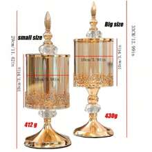 1 件欧洲奢华水晶玻璃储物罐带玫瑰图案盖子，食品罐桌面装饰，玻璃瓶 - 彩色 - 查看 2