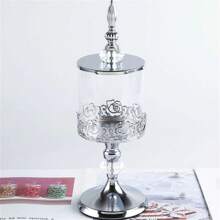 1 件欧洲奢华水晶玻璃储物罐带玫瑰图案盖子，食品罐桌面装饰，玻璃瓶 - 彩色 - 查看 7