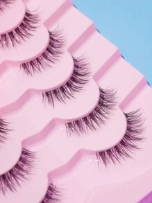 7 Pairs/Set Natural Long Curled Thick Volume Crossed Fish Tail False Eyelashes With Clear Stems, Perfect For Daily Wear, Dating, Holidays, Parties, Weddings, Work,5-12mm Strip Lashes,Lashes,Eyelashes,Fake Lashes - Natural Lashes - View 4