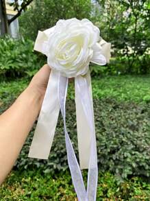 1入婚車後視鏡門把手裝飾花，蝴蝶結和繡帶桉葉玫瑰車上花，婚禮通道椅子裝飾花，草地婚禮場景座位和靠背花，婚車裝飾仿真玫瑰賽車隊裝飾花 - 彩色 - 查看 18