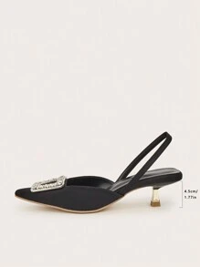 Sapatos de salto alto femininos, sandálias de bico fino novas primavera e verão 2024, elegantes fivelas quadradas de strass, decoração, mulas de salto baixo femininas, slingback confortável para trabalho e lazer - Preto - Ver 6