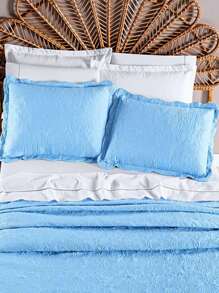 Queen Size 200 Thread Count Percale 4-Piece Embroidered Bedspread With Pillowcase And Luxurious Bag - 藍色 - 查看 2
