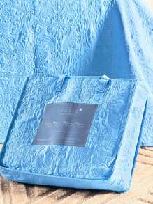 Queen Size 200 Thread Count Percale 4-Piece Embroidered Bedspread With Pillowcase And Luxurious Bag - 藍色 - 查看 6