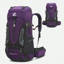60L Outdoor Camping Mountaineering Bag Camping Hiking Backpack Large Capacity Multifunctional Storage Unisex With Rain Cover - Purple - View 3