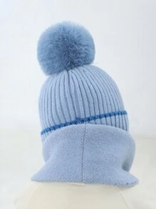 2/3 件婴儿针织帽和围巾套装，保暖内衬，卡通设计，适合幼儿男孩和女孩，秋冬 - 藍色 - 查看 8