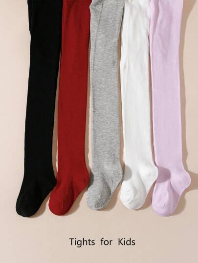 5 peças de meia-calça de cor sólida para meninas, adequada para todas as estações