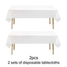 2pcs Plastic Disposable Table Cover, Minimalist Solid Color White Disposable Tablecloth For Party,