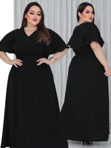 Vestido Plus Size Longo Feminino Acinturado