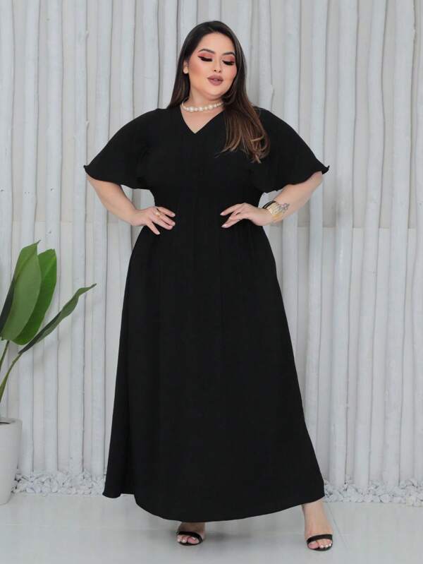 Vestido Plus Size Longo Feminino Acinturado