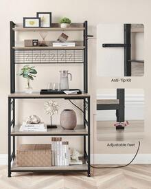 VASAGLE Kitchen Storage Rack With Power Outlet, Coffee Bar, Baker's Rack, With Metal Wire Panel, 14 Hooks, For Microwave, Steel Frame, 40 X 80 X 170 Cm - Beige - View 5