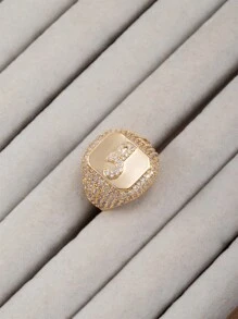 1 件女式嘻哈风格全水钻 18K 镀金首字母阿拉伯字母开口戒指 - 金色 - 查看 28