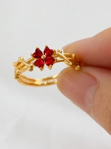 1 pieza Anillo abierto de acero inoxidable con trébol de cuatro hojas púrpura y circonita, anillo de nicho de alta gama con delicada sensación premium