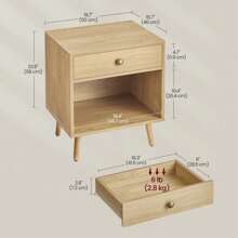 VASAGLE Nightstand, Small Bedside Table With Drawer, Open Compartment, And Pine Wood Legs, For Living Room Bedroom, 15.7 X 19.7 X 22.8 Inches - gừng - Xem 5