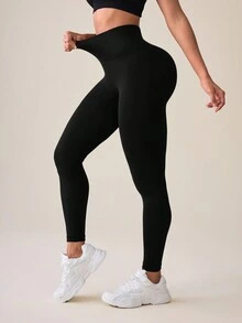 Women's Seamless Black Sports Leggings - Black - View 2