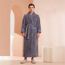 1pc Long And Thick Comfortable Velvet Couple's Sleeping Robe Women's Winter Flannel Bathrobe Men's Large Lamb Velvet Home Clothes Summer Wedding Home Bathroom Decor Back To School