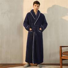 1pc Long And Thick Comfortable Velvet Couple's Sleeping Robe Women's Winter Flannel Bathrobe Men's Large Lamb Velvet Home Clothes Summer Wedding Home Bathroom Decor Back To School