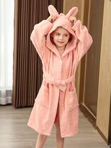 1pc Cartoon Rabbit Design Hooded Ren Bath Robe, Thick Towel Material, Soft & Absorbent, For Girls Babies, Swimming Bathrobe, White/Pink/Blue/Green/Orange Summer Wedding Home Bathroom Decor Back To School - Multicolor - View 16