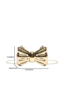 蝴蝶结形迷你派对包，女士时尚链条斜挎包，适合派对和约会佩戴，零钱包 - 金色 - 查看 4