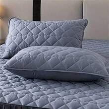 3 件套：1 件绗缝床笠 + 2 件枕套，心形图案，柔软亲肤，分层蕾丝花边，透气，抗皱，易于护理的床垫保护套 - 深灰 - 查看 9