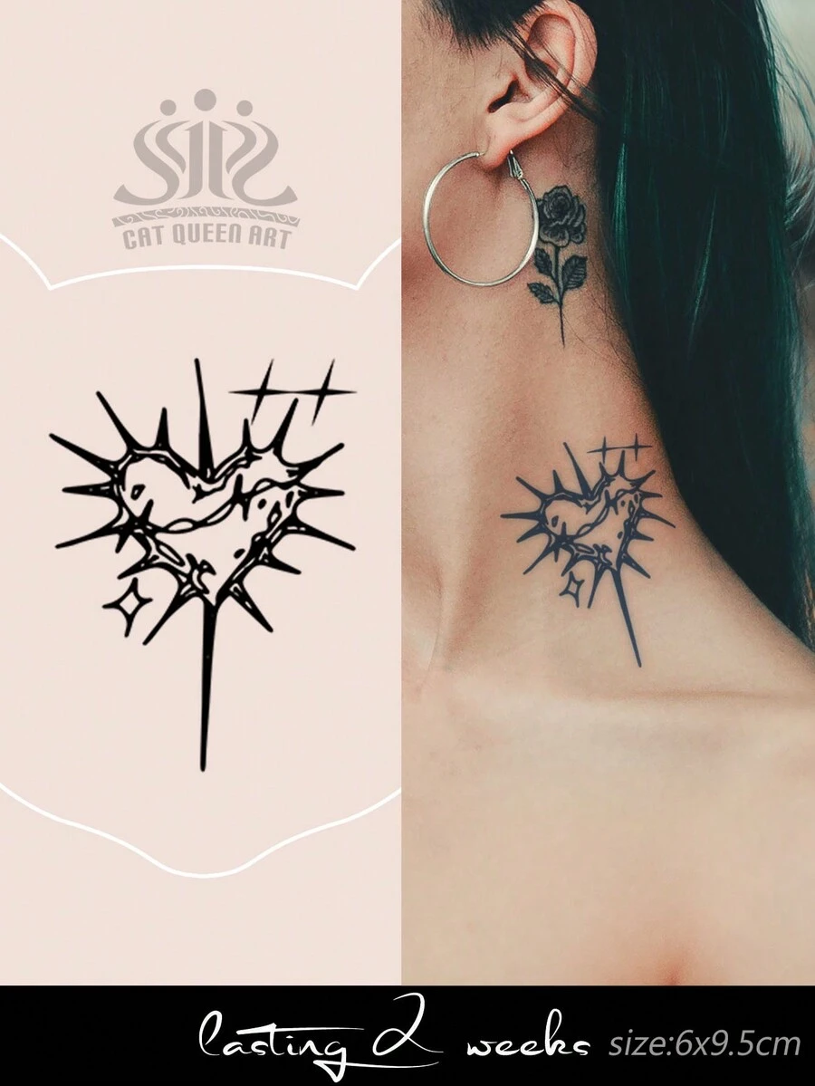 1pc Herbal Juice Semi-Permanent Tattoo Sticker, Creative Abstract Pattern, 7-14 Days Waterproof, Fingerprint, Ear, Shoulder, Neck, Collarbone Body Temporary Tattoo - Blue - View 1