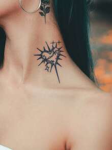 1pc Herbal Juice Semi-Permanent Tattoo Sticker, Creative Abstract Pattern, 7-14 Days Waterproof, Fingerprint, Ear, Shoulder, Neck, Collarbone Body Temporary Tattoo - Blue - View 4