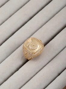 1 件女式嘻哈风格全水钻 18K 镀金首字母阿拉伯字母开口戒指 - 金色 - 查看 24