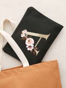 A-Z Buchstaben Muster Make-up Tasche, schwarz kleine Größe, Make-up Beutel, tragbare Kulturtasche, Lehrertags-Geschenk, wiederverwendbare Kosmetiktasche - Schwarz - Übersicht 4