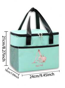 1pc Customized Insulating Lunch Bag Large Capacity Personalized Custom Name Pink Flower Initials A To Z Pattern Women Cooler Handbags Personal Tailor Student Thermal Lunch Bags For Work Thermal Bag For Women Insulated Refrigerated Lunch Box Bag For Man Picnic Bag Fridge Bag Cooler Lunch Box Ice Pack Storage Bag - Green - View 5