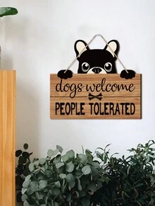 1 Pc Funny And Cute Cats And Dogs Welcome Sign, Cat Tolerance Kitten Footprints Wooden Sign Black Cat Wall Party Decoration Dog Welcome Decoration Sign Door Front Decoration Wooden Pet Hanging Sign Pet Shop Decoration Home Decoration - Multicolor - View 3