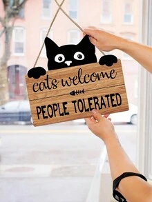 1 Pc Funny And Cute Cats And Dogs Welcome Sign, Cat Tolerance Kitten Footprints Wooden Sign Black Cat Wall Party Decoration Dog Welcome Decoration Sign Door Front Decoration Wooden Pet Hanging Sign Pet Shop Decoration Home Decoration - Multicolor - View 6