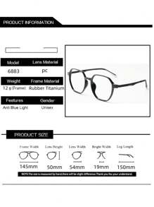 1 Pair High-Quality Vintage Extra-Light Oversized Polygon Rubber Titanium Alloy Eyeglasses, Unisex Blue Light & Anti-Radiation Optical Glasses For Daily Wear Beach Accessories Glasses - Black - View 4