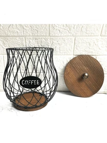 Stylish Large Capacity Metal Coffee Pod Holder With Wooden Lid - Versatile Multi-Use Coffee Capsule Storage Organizer For K-Cups, Fruits, Bread - Perfect Kitchen Decor For Christmas, And New Year Parties - Multicolor - View 8