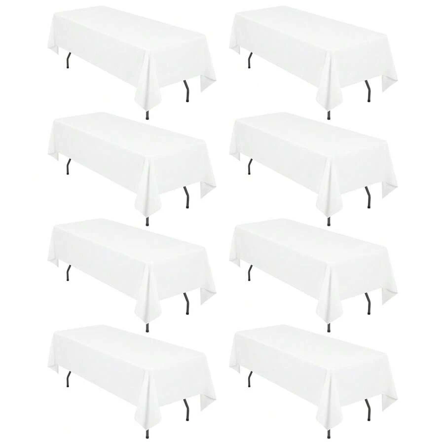 REWOMC 8 Pack Polyester Tablecloth 60 X 102 Inch, Rectangle Table Cloth For 6 Ft Tables, Stain And Wrinkle Resistant Washable Table Cover For Kitchen Wedding Banquet Restaurant Party Multiple Colors,Weddings Graduation Season Outdoor Events Entertain Guests - trắng - Xem 1