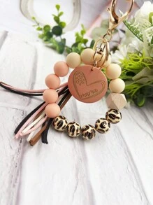 1pc Leopard Wooden Bead Silicone Bead Korea Tassel Charm Heart Wood Slice Wrist Phone Cord, Bag Charm, Key Chain Accessory, Mother's Day Gift Gifts For Mother, Family, Friends, Birthday, Holiday Phone Charm, Phone Chain