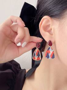 Set de 5 pares de aretes exclusivos con diseño geométrico, perlas falsas y colores contrastantes de alta gama - Multicolor - Ver 3