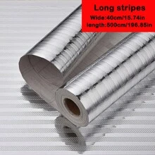 3m/5m Gold/Silver Aluminum Foil Self-Adhesive Wall Sticker For Kitchen Stove Backsplash, Waterproof, Moisture-Proof, Oil-Proof, Fireproof, Heat Resistant, Trimmable Wall Protector Paper