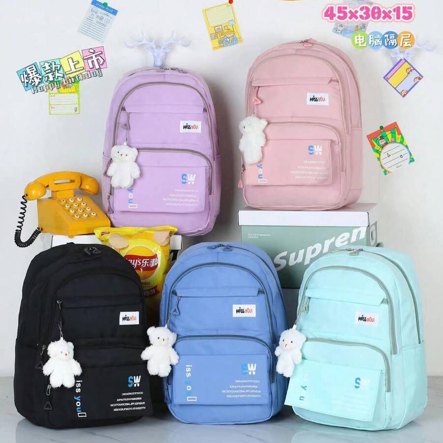 Korean Style Waterproof Women Backpack Casual School Bag Multifunctional With Buckle And Zipper-2024 - 黑色 - 查看 1