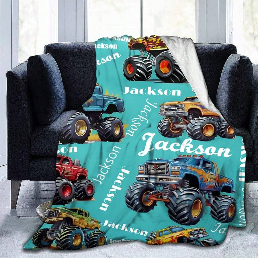 1pc, Customized Cool OffRoad Vehicle Print, Flannel Blanket, Custom