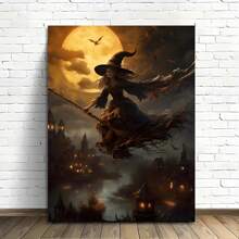 1 Piece-Halloween-Painting Frame-Canvas Poster Beautiful Visual Art Aesthetic Halloween Witch Flying Over Old  Dark Witch Halloween Poster Canvas Wall Art Print For Wall Decoration House Decoration Bedroom Decoration Gift - 28*40 inch - Xem 5