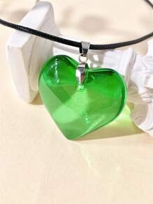 1 pieza Collar con colgante de corazón grande de 35mm de vidrio de color minimalista y único, adecuado para uso diario el Día de San Valentín