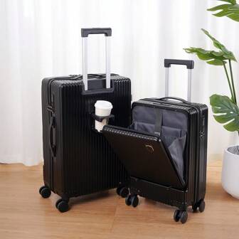 20-Inch High-Quality Luggage Suitcase For Men & Women, Carry-On Travel Luggage With Password Lock, Business Suitcase For School, Weekend Trips, Honeymoon, Study Abroad, Lightweight Trolley Bag With Front Pocket, Cup Holder, And Phone Stand Bag For School School Accessories School Stuff