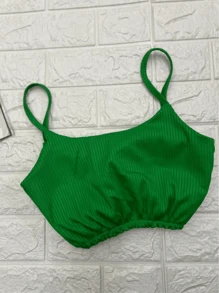 Cropped Top Ribbed Thin Straps With Padded Pad Casual Clothing Summer Fashion - 綠色 - 查看 4