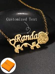 1PC Zelfgemaakte roos gepersonaliseerde roestvrijstalen naamplaatje ketting, aanpasbare naam eenvoudige dagelijkse stijl, sleutelhanger, producten inclusief geschenkdoos, Valentijnsdag cadeau, verjaardagscadeau, Moederdag cadeau, dagelijks cadeau