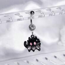 1 件时尚心形蝴蝶结不锈钢肚脐环，镶嵌锆石，百搭可爱猫咪肚脐穿刺首饰，适合女性情人节 - 彩色 - 查看 2