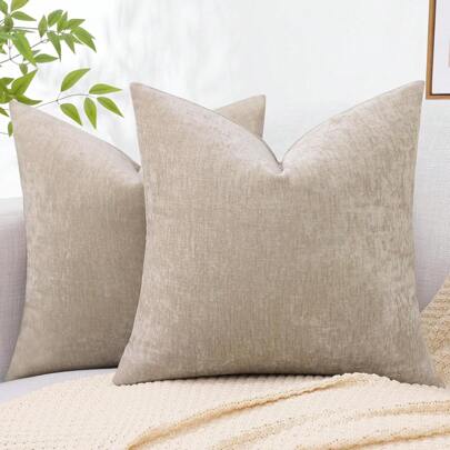 1pc Bohemian Solid Color Chenille Decorative Throw Pillow Cover,Textured Design For Sofa, Living Room, Bedroom, Farmhouse, Also Suitable As Gift