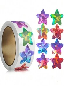 500pcs/Roll Holographic Colorful Star Stickers, Stationery Reward Stickers, Gift Decoration Labels Back To School - Multicolor - View 2
